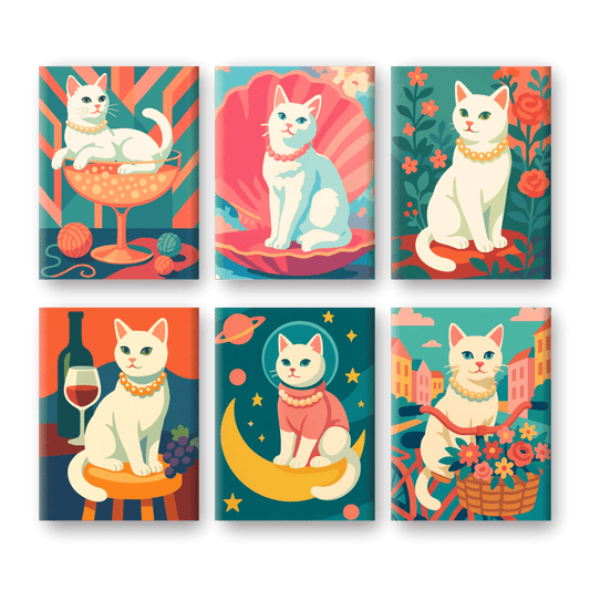 6 Mini Paintings | Elegante Katten Set- Schilderen op nummers
