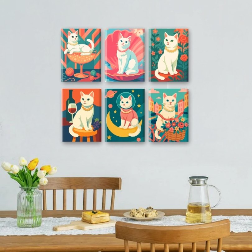 6 Mini Paintings | Elegante Katten Set