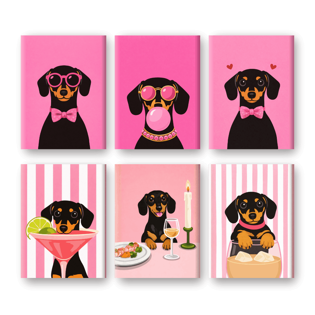 6 Mini Paintings | Roze Teckel Set