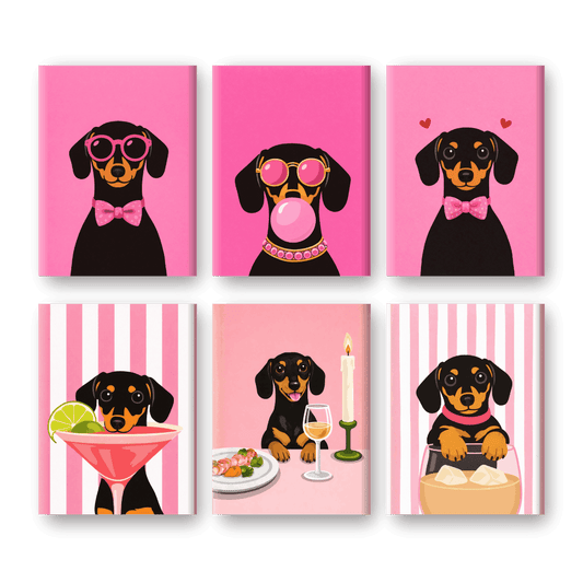 6 Mini Paintings | Roze Teckel Set