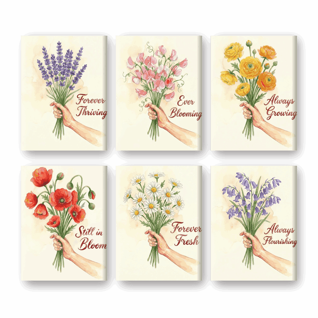 6 Mini Paintings | Bloemen & Citaten Set