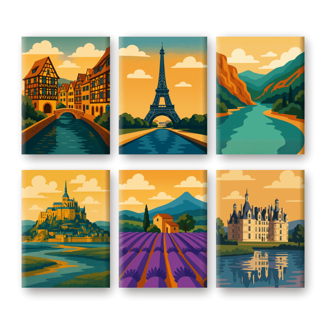 6 Mini Paintings | Franse Landschappen Set