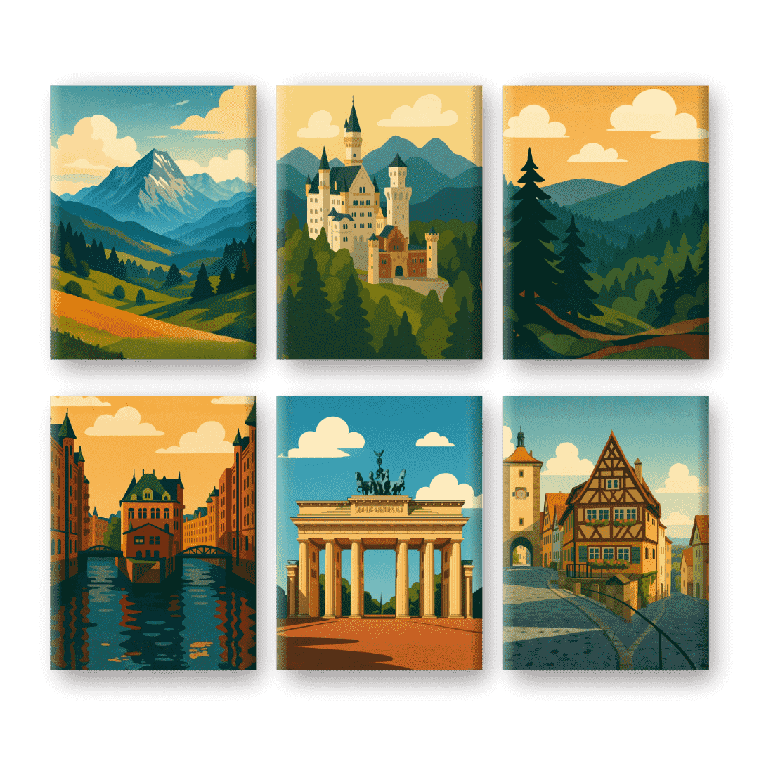 6 Mini Paintings | Duitse Landschappen Set