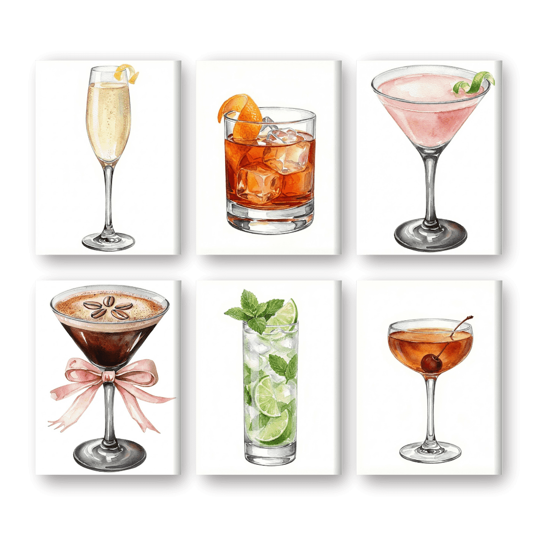 6 Mini Paintings | Prachtige Cocktail Set- Schilderen op nummers