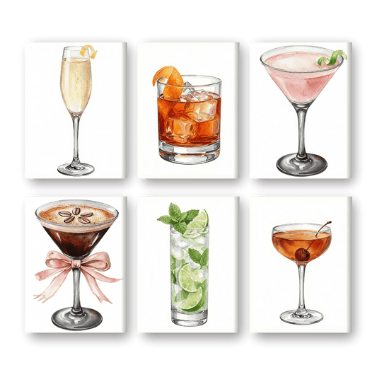 6 Mini Paintings | Prachtige Cocktail Set- Schilderen op nummers