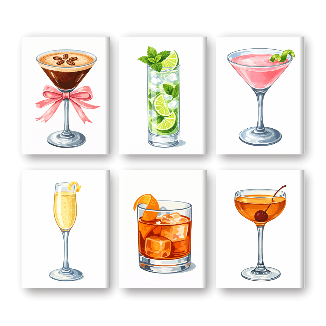 6 Mini Paintings | Mooie Cocktail Set- Schilderen op nummers