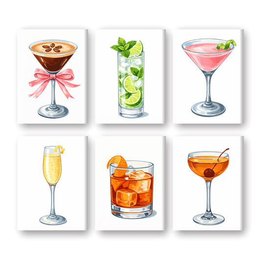6 Mini Paintings | Mooie Cocktail Set- Schilderen op nummers