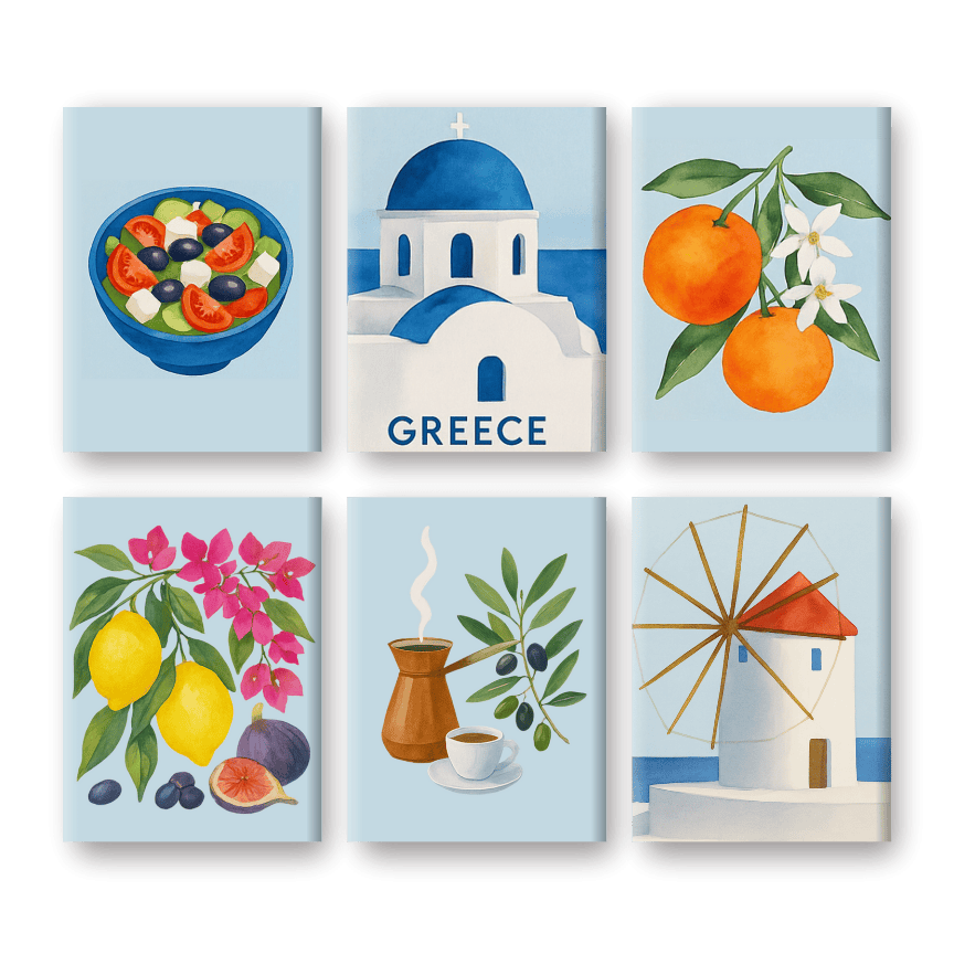 6 Mini Paintings | Griekse zomer set