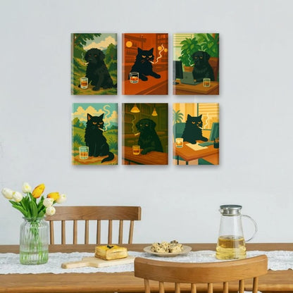 6 Mini Paintings | Chagrijnige Hond & Kat Set