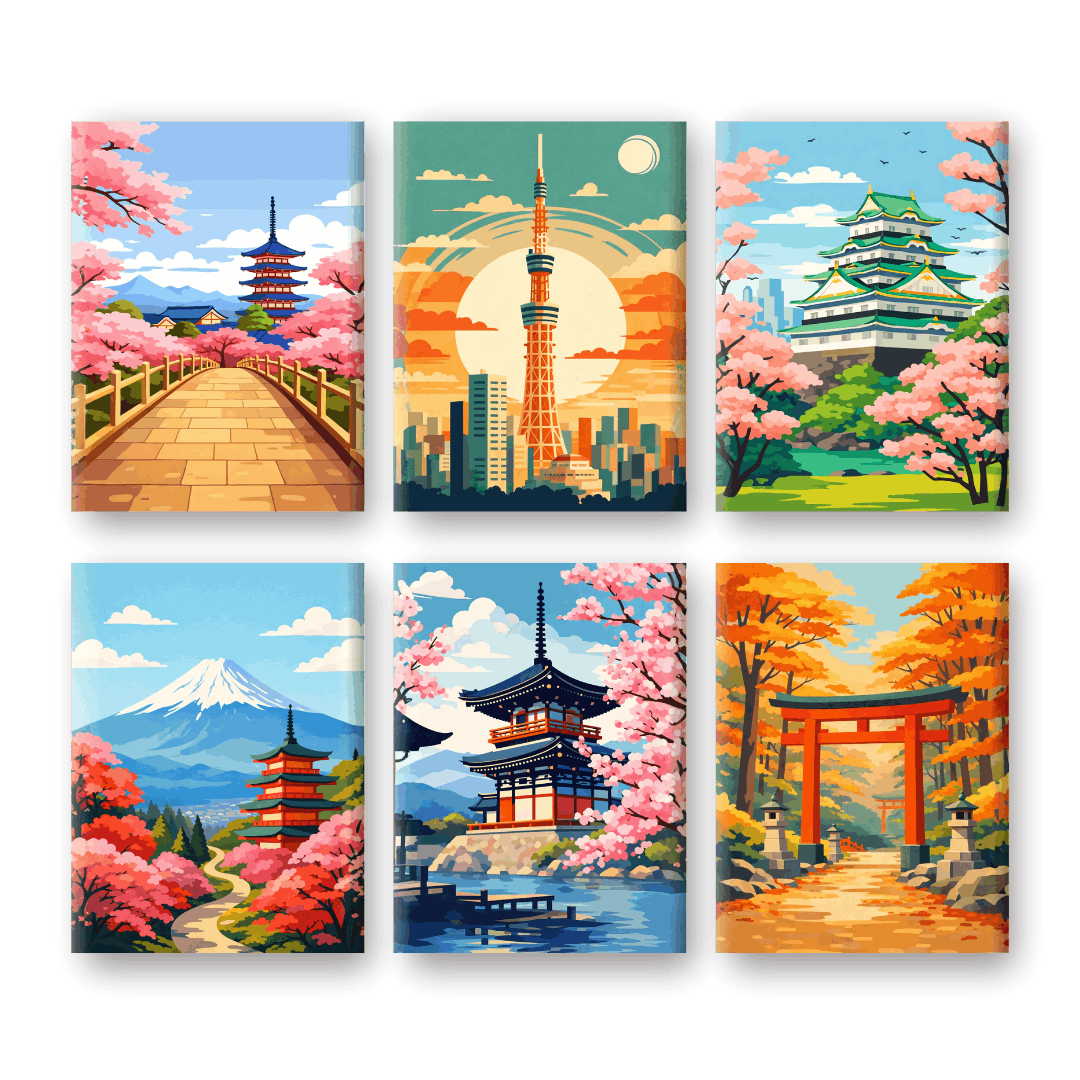 6 Mini Paintings | Japanse Landschappen Set