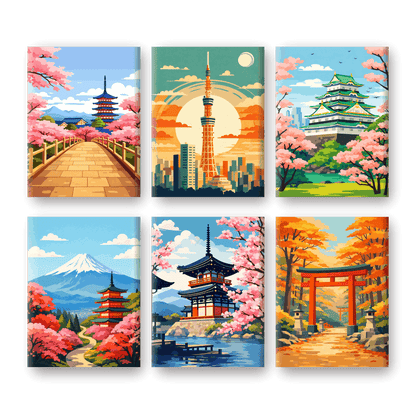 6 Mini Paintings | Japanse Landschappen Set