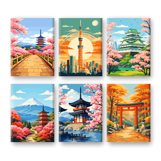 6 Mini Paintings | Japanse Landschappen Set