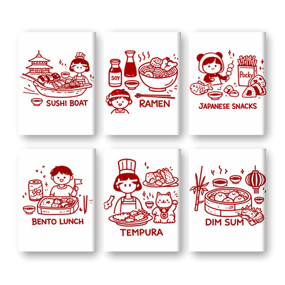 6 Mini Paintings | Kawaii Eten Set- Schilderen op nummers