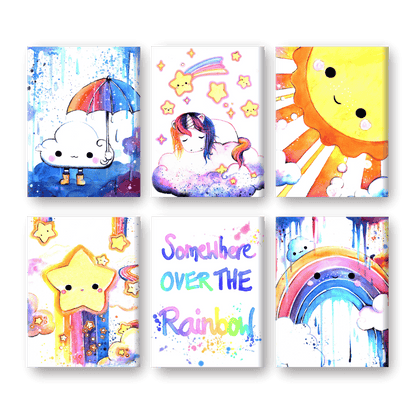6 Mini Paintings | Kawaii Rainbow set - By Tiny Tami