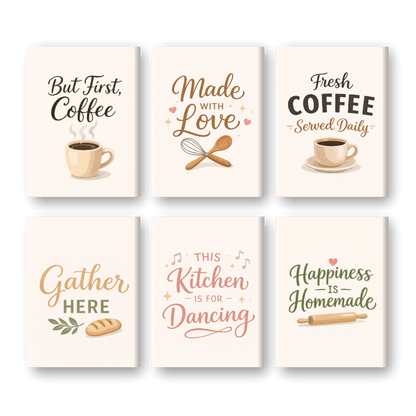 6 Mini Paintings | Keuken Quotes Set- Schilderen op nummers