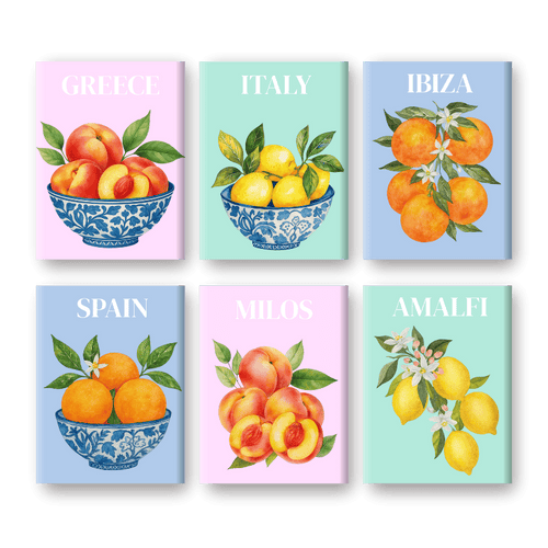 6 Mini Paintings | Mediterrane fruit set
