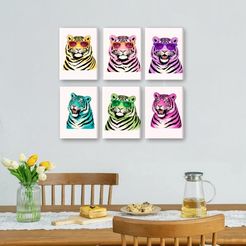 6 Mini Paintings | Pop Art Tijgers Set
