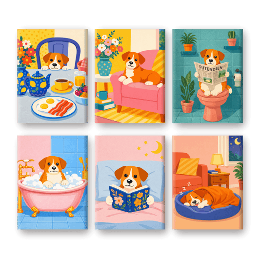 6 Mini Paintings | Puppy Routine Set- Schilderen op nummers