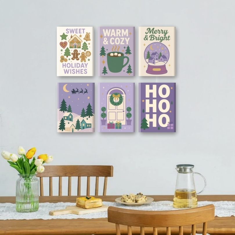 6 Mini Paintings | Paarse Kerst Set