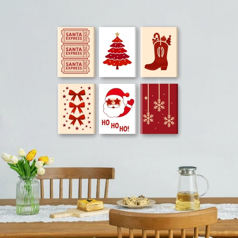 6 Mini Paintings | Rode Kerst Set