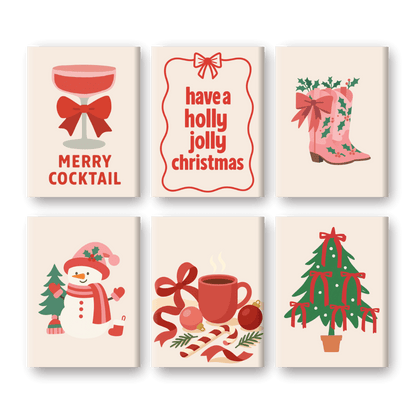 6 Mini Paintings | Rood & Roze Kerstset