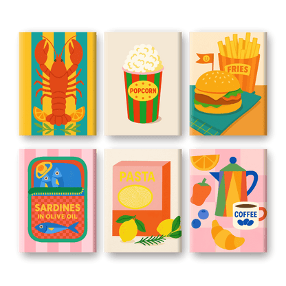 6 Mini Paintings | Retro Voedsel Set- Schilderen op nummers