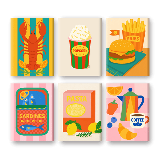 6 Mini Paintings | Retro Voedsel Set- Schilderen op nummers