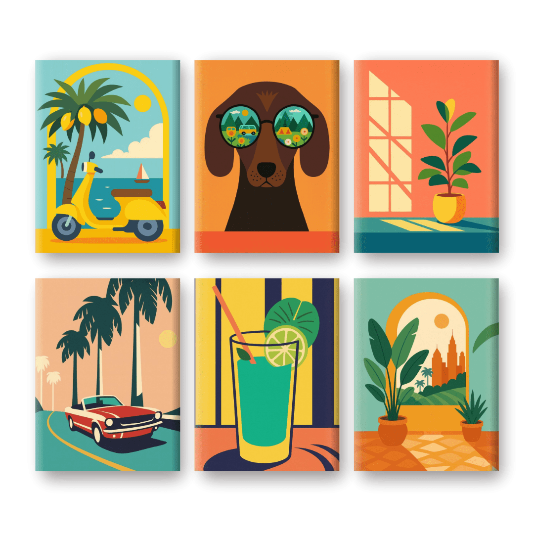 6 Mini Paintings | Retro Vakantie Set