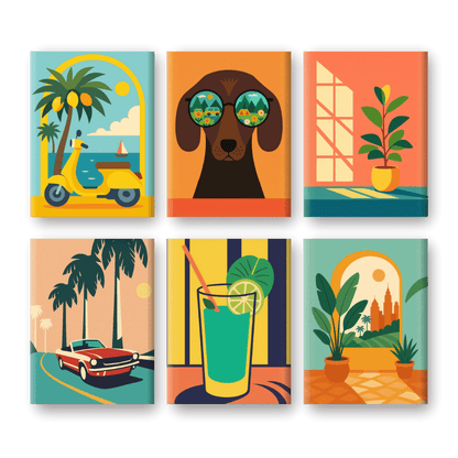 6 Mini Paintings | Retro Vakantie Set