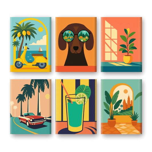 6 Mini Paintings | Retro Vakantie Set