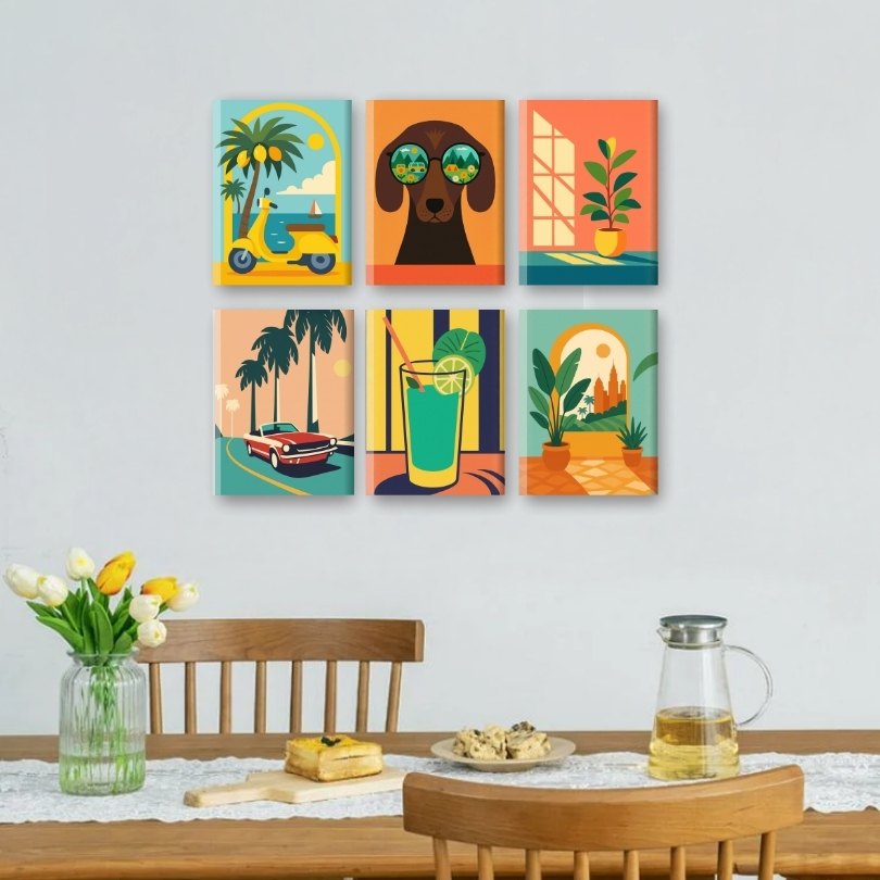 6 Mini Paintings | Retro Vakantie Set