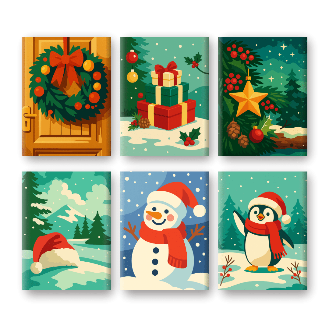 6 Mini Paintings | Besneeuwd Kerst Set- Schilderen op nummers