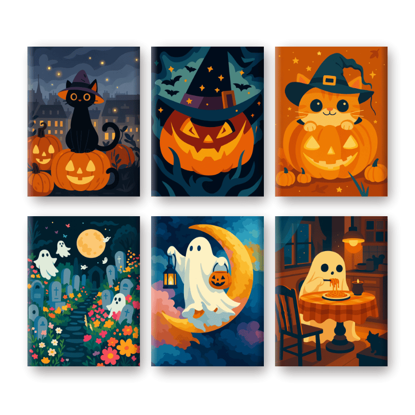 6 Mini Paintings | Enge Halloween set