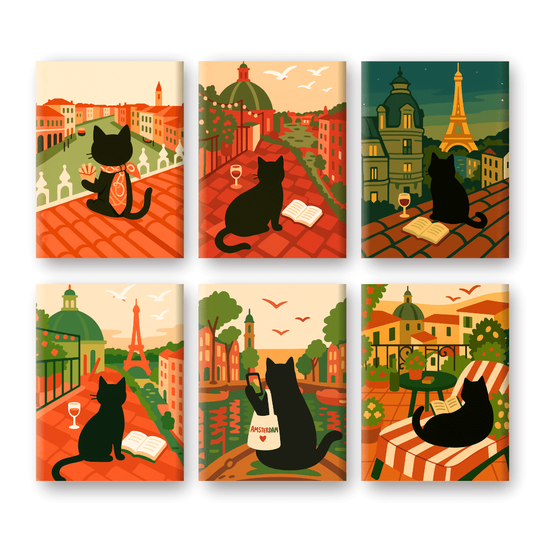 6 Mini Paintings | De Reizende Kat Set- Schilderen op nummers