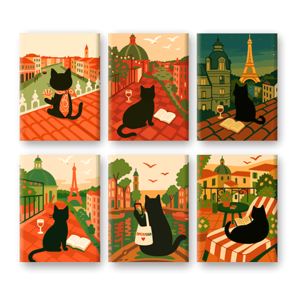 6 Mini Paintings | De Reizende Kat Set- Schilderen op nummers