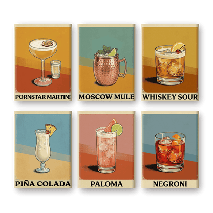 6 Mini Paintings | Vintage Cocktailposters Set