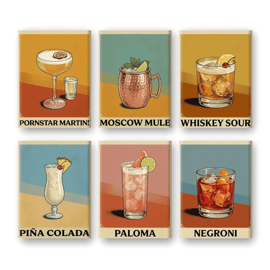 6 Mini Paintings | Vintage Cocktailposters Set