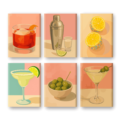 6 Mini Paintings | Vintage Cocktail Set