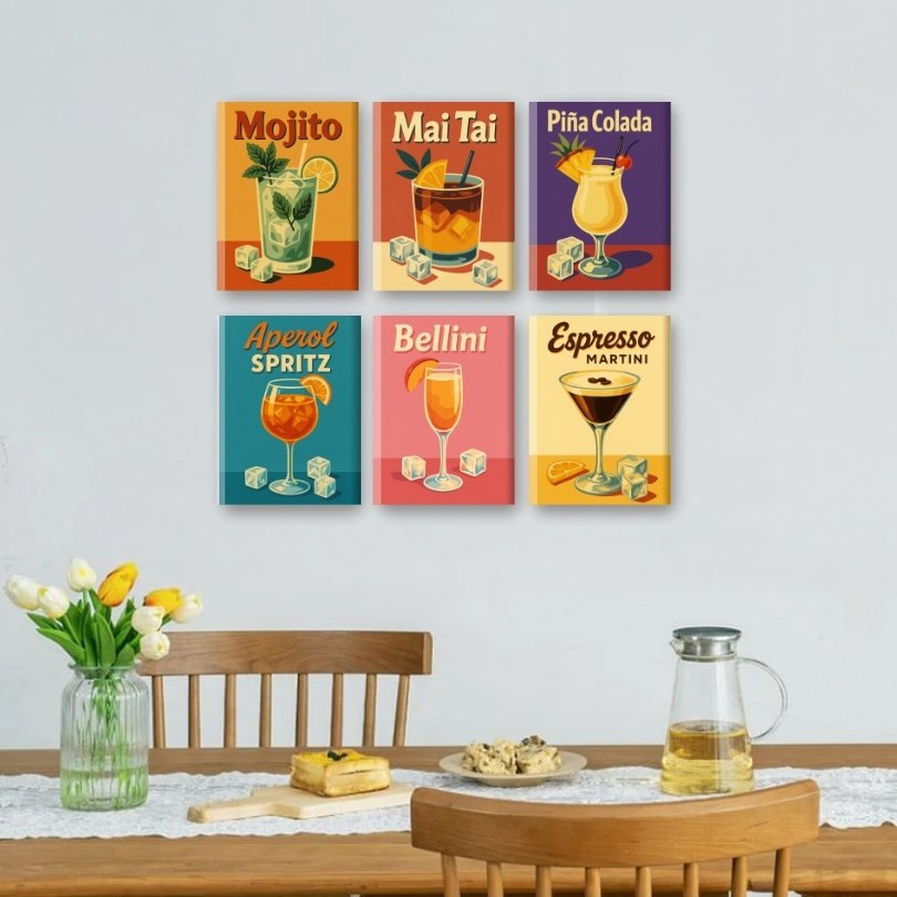 6 Mini Paintings | Old School Cocktail Set