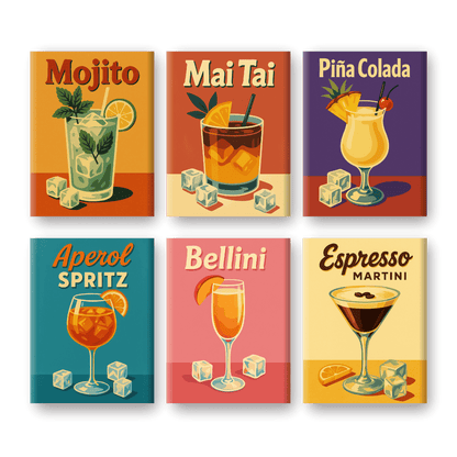 6 Mini Paintings | Old School Cocktail Set