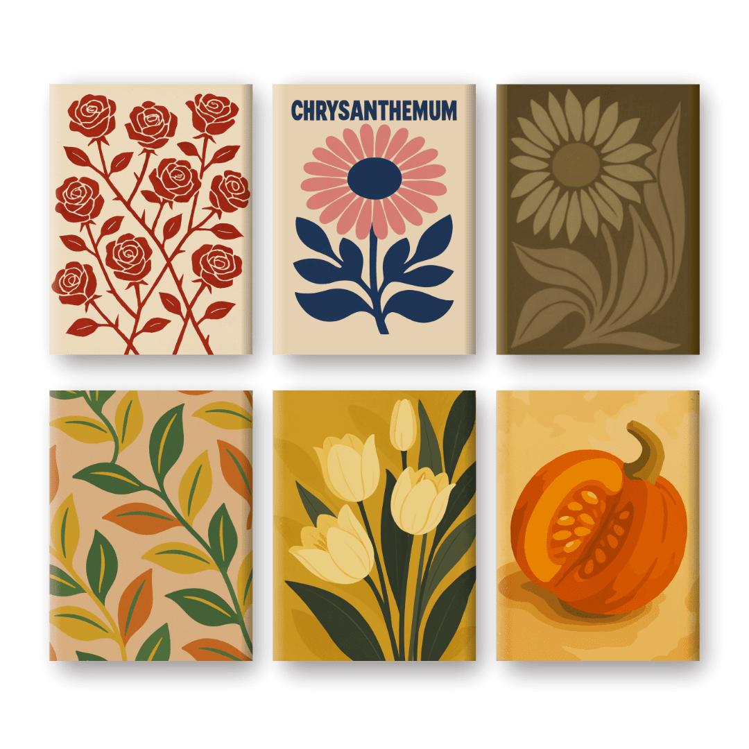 6 Mini Paintings | Vintage Planten Set