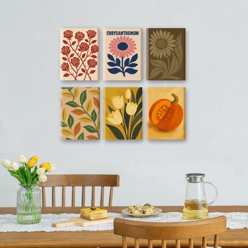 6 Mini Paintings | Vintage Planten Set