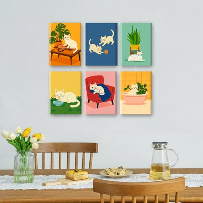 6 Mini Paintings | Witte Katten Set