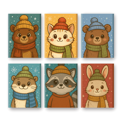 6 Mini Paintings | Winter Dieren Set