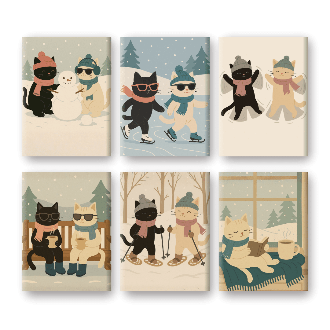 6 Mini Paintings | Winter Katten Set