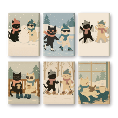 6 Mini Paintings | Winter Katten Set