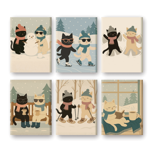 6 Mini Paintings | Winter Katten Set