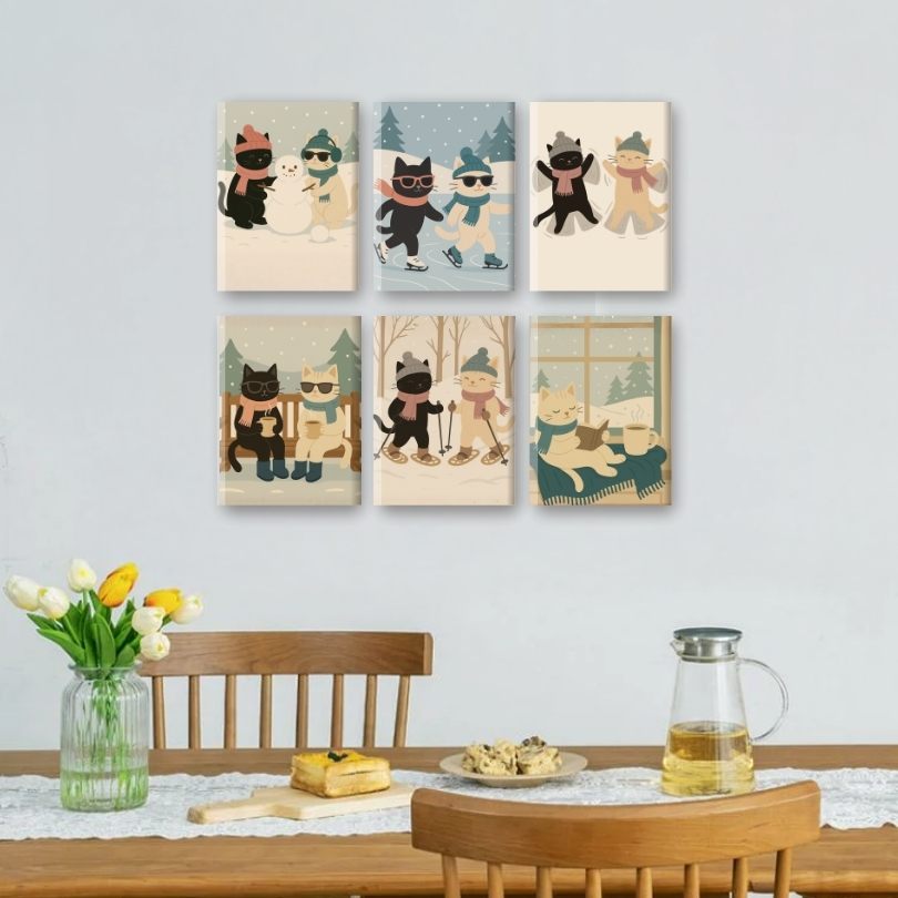 6 Mini Paintings | Winter Katten Set