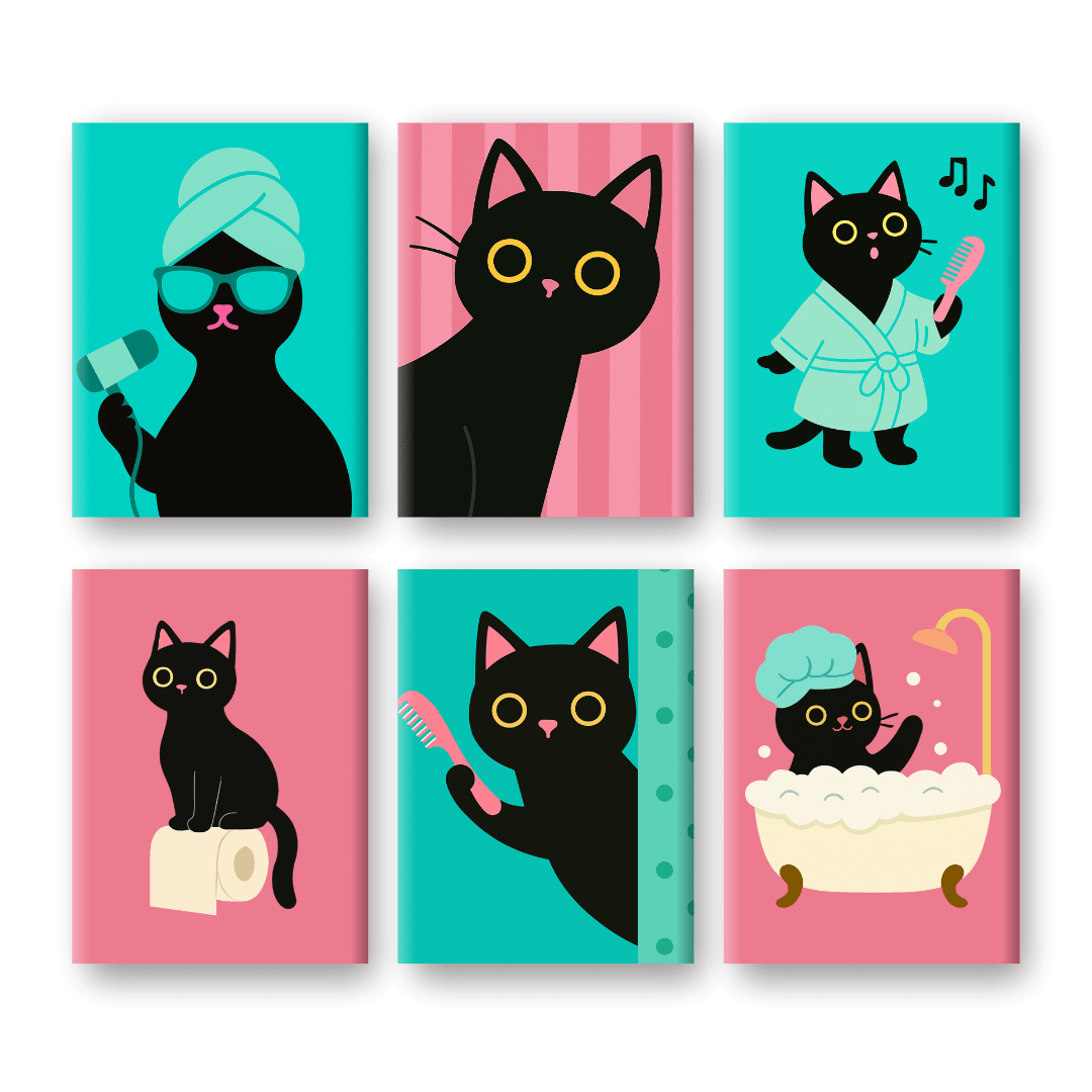 6 Mini Paintings | Badkamer Katten Set