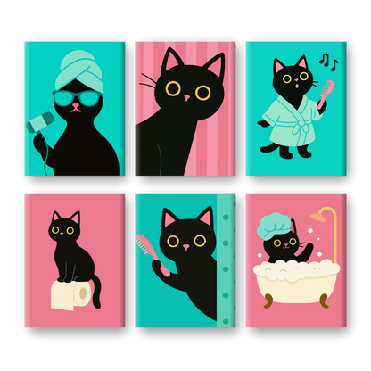6 Mini Paintings | Badkamer Katten Set